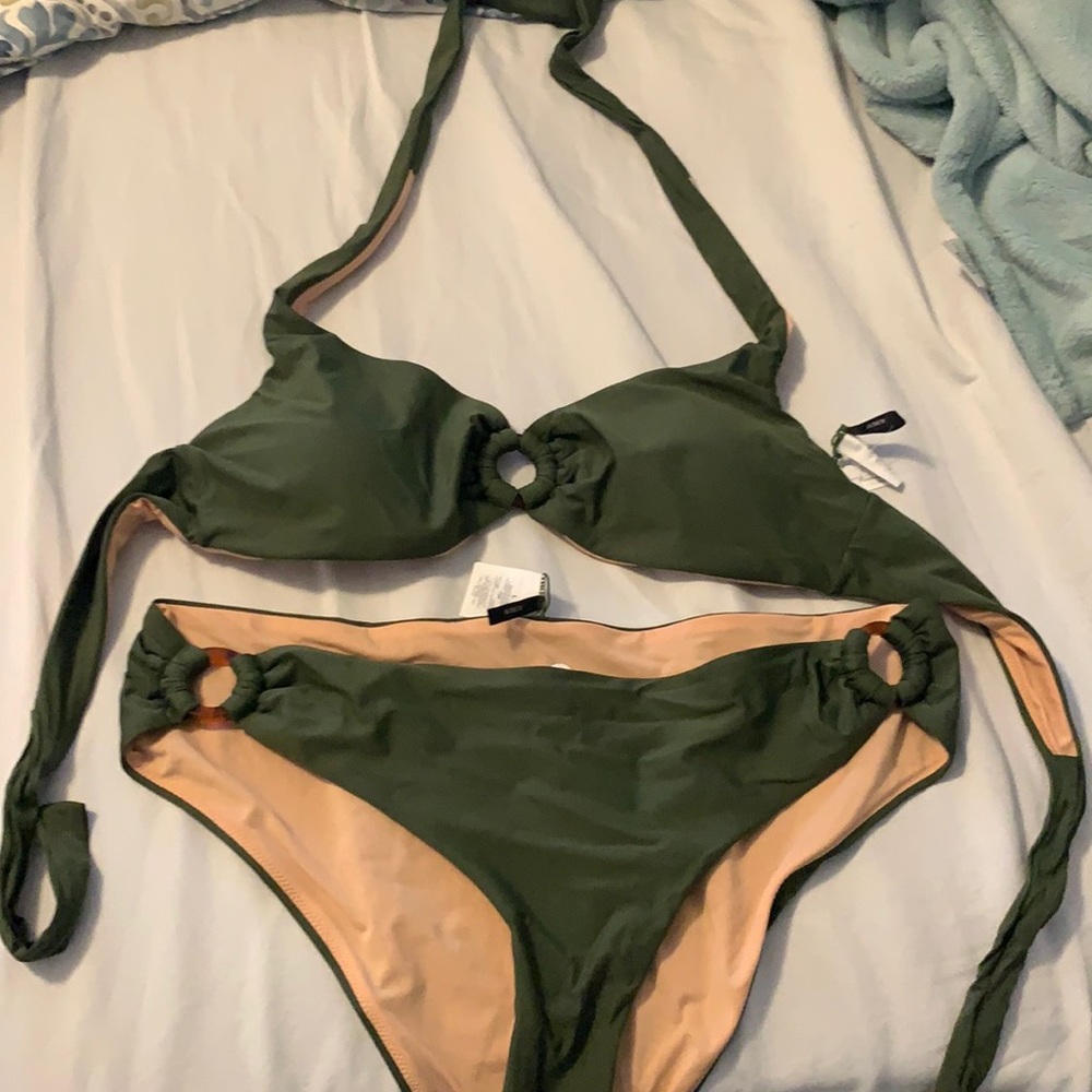 J Crew NWT green bikini top/bottom L